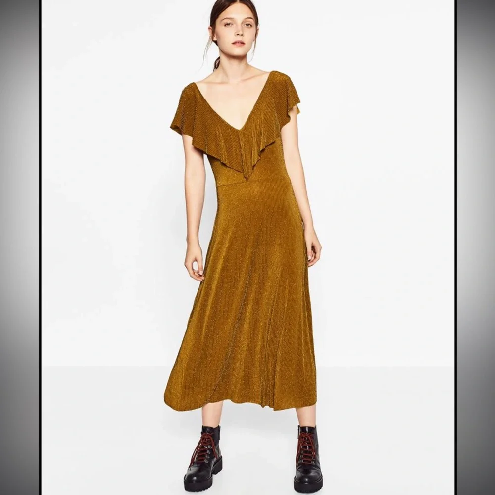 Zara Gold Midi Dress - Picture 1 of 9